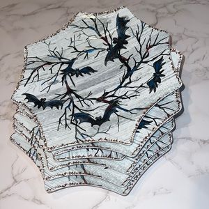 NWT 6pc Spooky Bats spider web shaped Melamine App Snack Plate Reusable